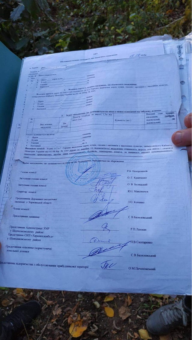Такий вигляд має акт обстеження зелених насаджень.