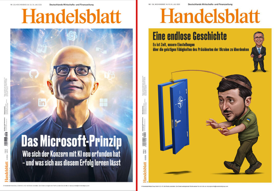 Обкладинка Handelsblatt, в якій висміюють прагнення Зеленського набути членства в НАТО