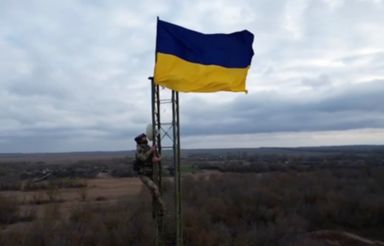 Border Guards Raise Ukrainian Flag at Budarky Checkpoint on the Ukrainian-Russian Border