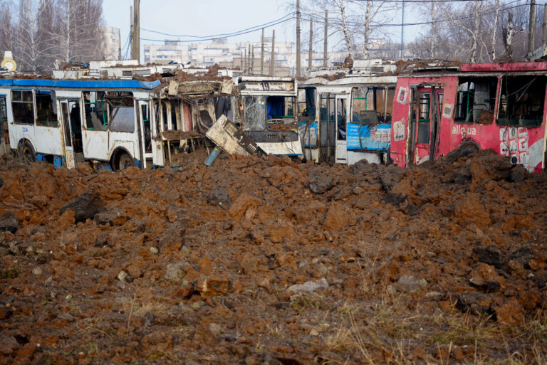 Russian Army Shells Public Transport Depot in Kharkiv with Missile