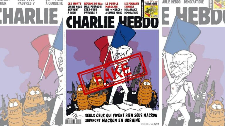 Фейк. Обкладинка Charlie Hebdo: Макрон «веде в бій» озброєних клопів