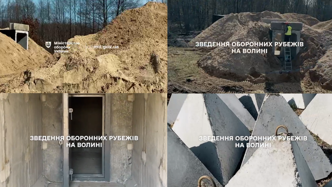 Колаж кадрів із відео будівництва фортифікаційних споруд на українсько-білоруському кордоні