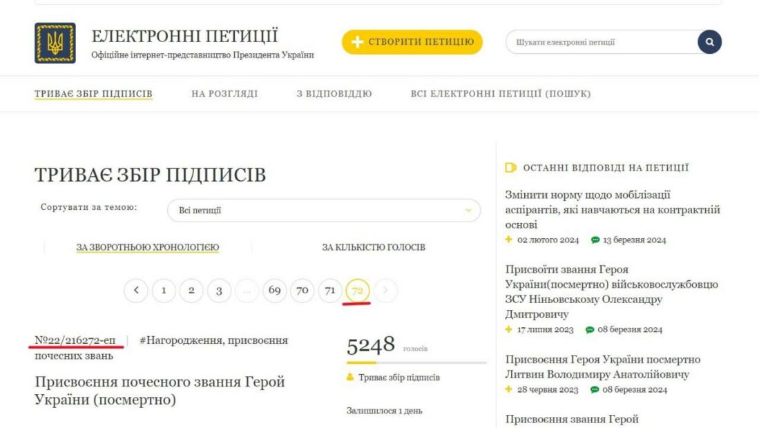 Скриншот петиції з сайту Президента України