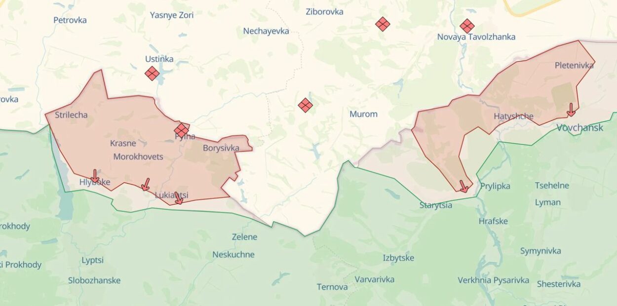 Map from May 16 shows the approximate movement of Russian troops on Vovchansk axis / Source: deepstatemap.live