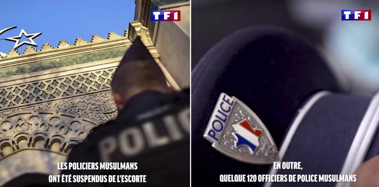 Скриншоти з фейкового відео про відсторонення французьких поліцейських-мусульман від супроводу олімпійського вогню