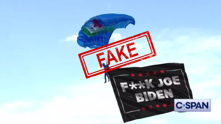 Фейк. Прапор з написом «F**K JOE BIDEN» на демонстрації стрибків з парашутом під час G-7