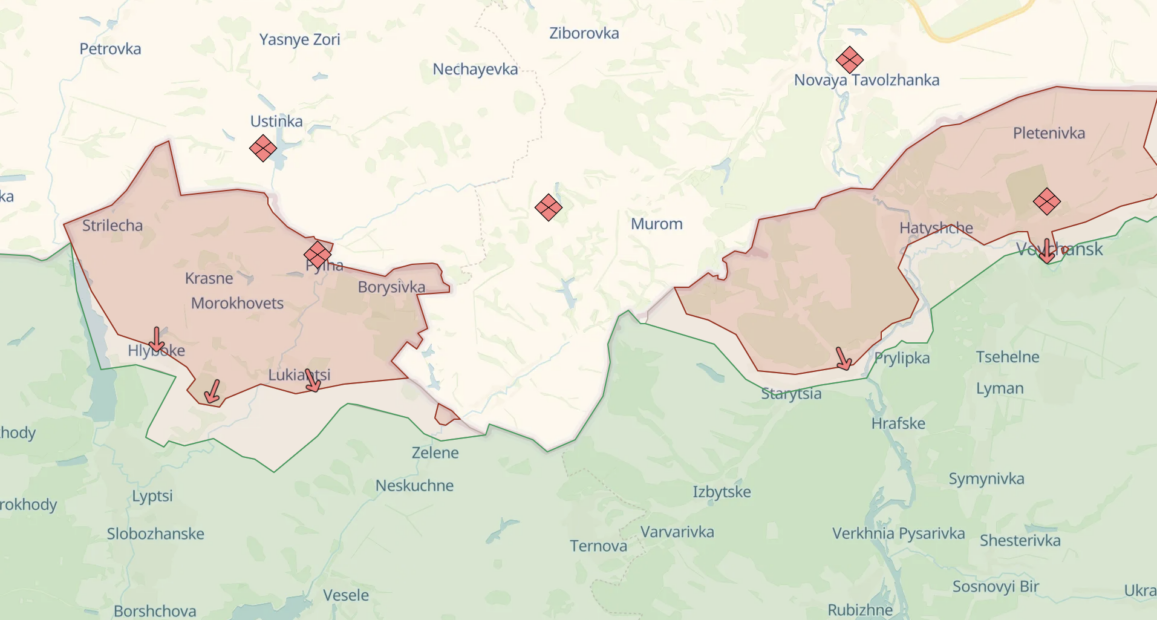 Russian offensive north and northeast of Kharkiv region / Photo: DeepStateMap's map of combat in Ukraine from June 23, 11:42 p.m.