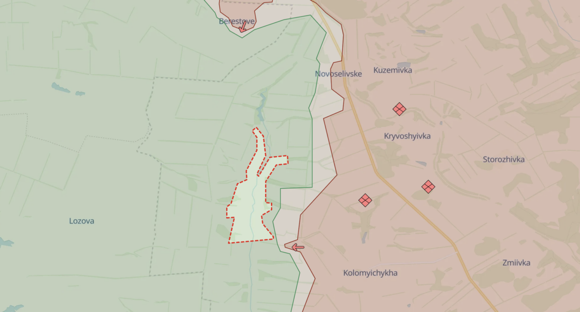 Stelmakhivka in Luhansk Oblast on Kupiansk axis / Photo: DeepStateMap's map of combat in Ukraine from June 23, 11:42 p.m.