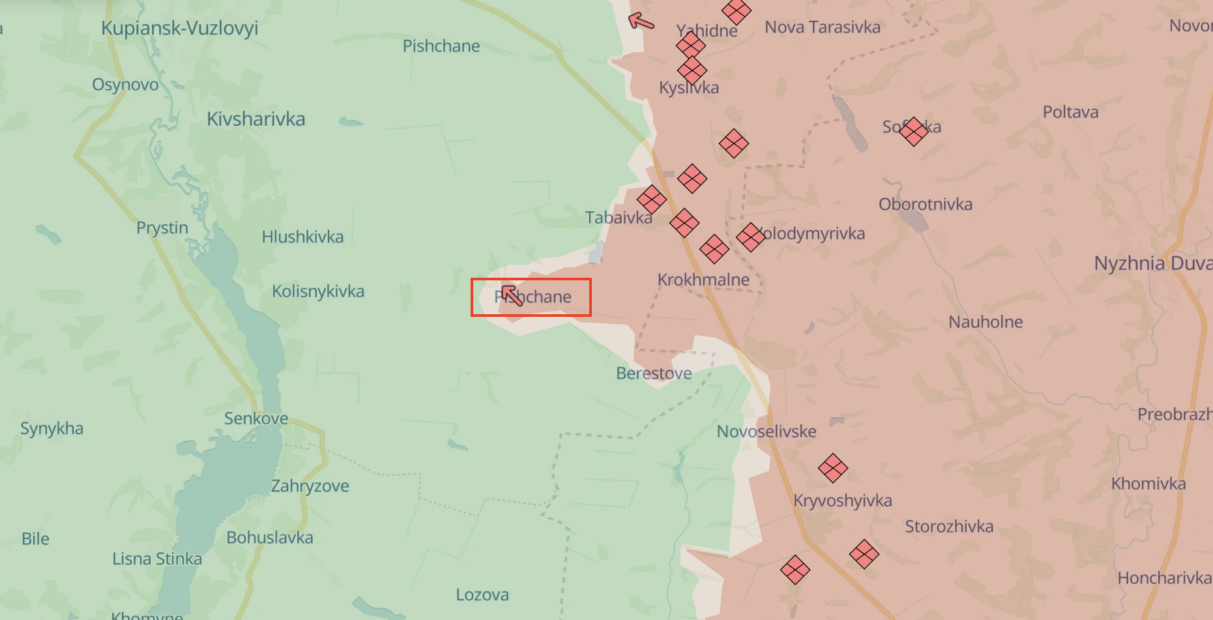 Pishchane village on the Kupiansk axis from DeepState's map on July 24 / Source: deepstatemap.live