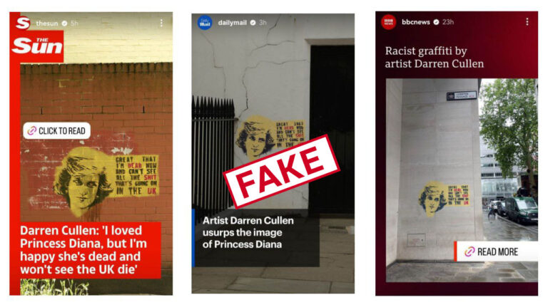 Debunking Russian fakes. No, British artist didn’t create several graffiti with Princess Diana expressing “white England’s attitude” towards immigrants