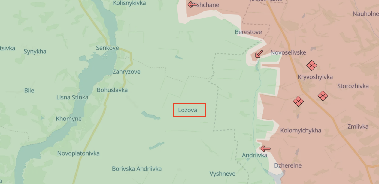 Russian assault on Lozova, August 15 / Source: DeepStateMap 