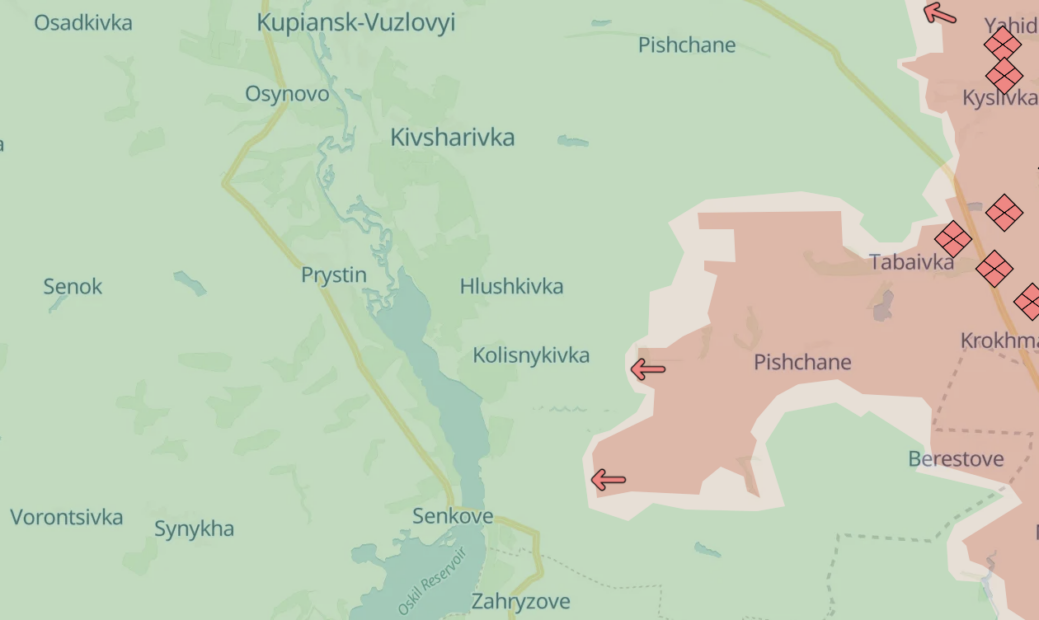 Russian advance near Pishchane, approaching the Oskil River / Source: DeepStateMap from Sep 24