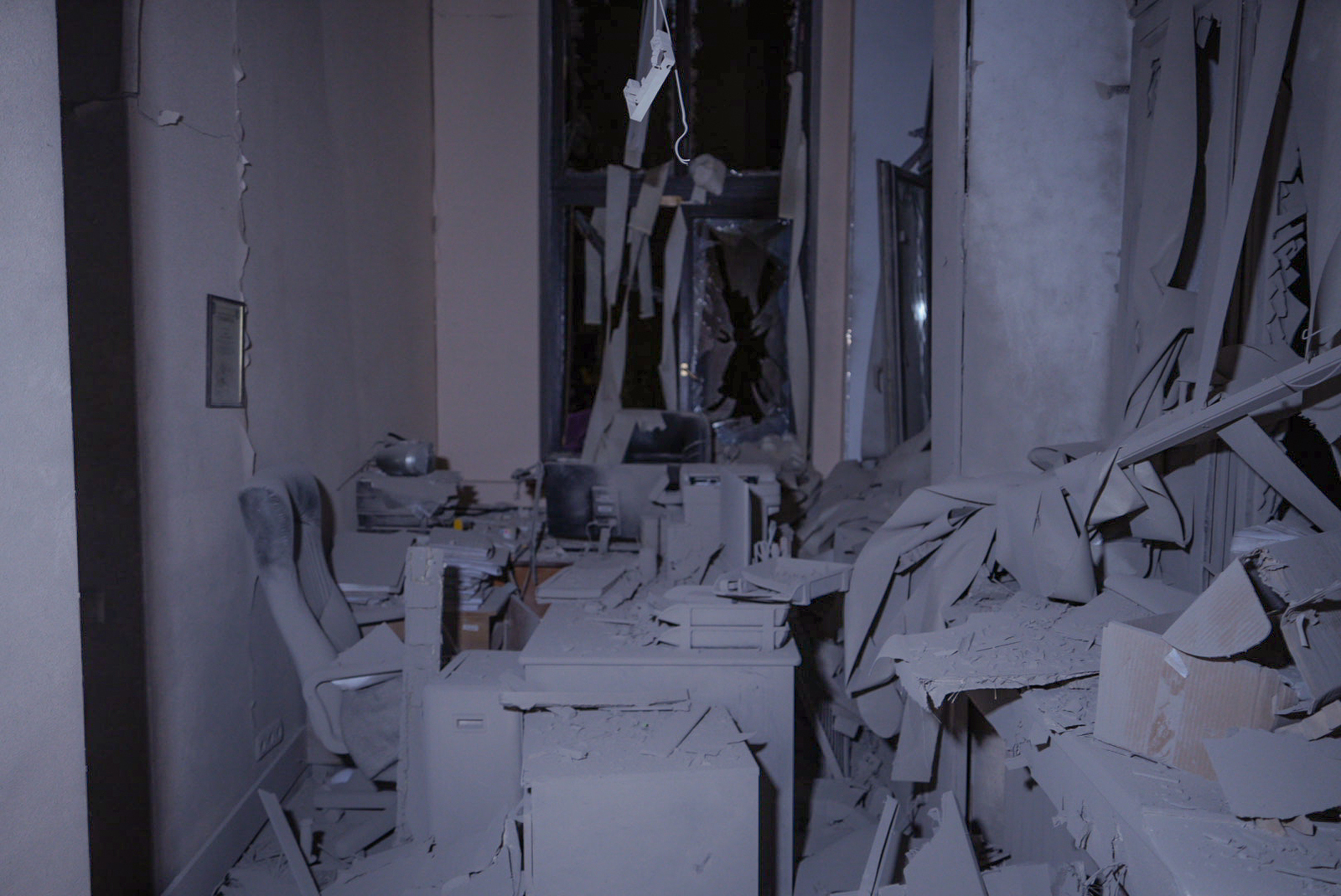 Destroyed office room in Derzhprom, a historic building in Kharkiv, damaged by Russian attack on Oct 28, 2024 / Ivan Samoilov for Gwara Media