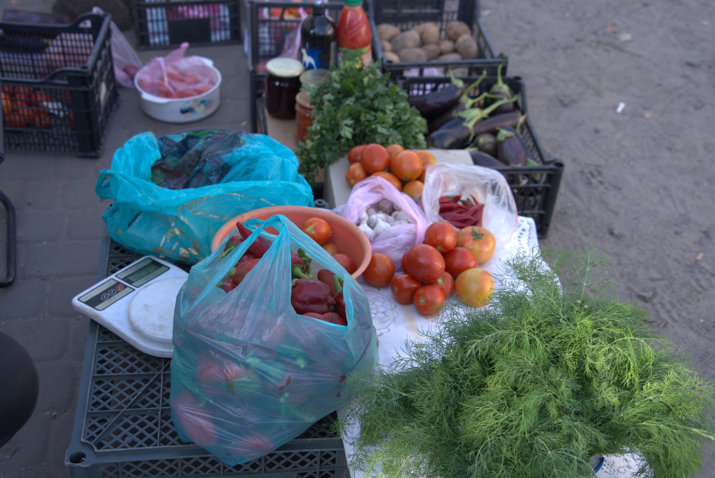 Maria's vegetable stall in Kivsharivka. October 2024 / Photo: Yana Sliemzina, Gwara Media