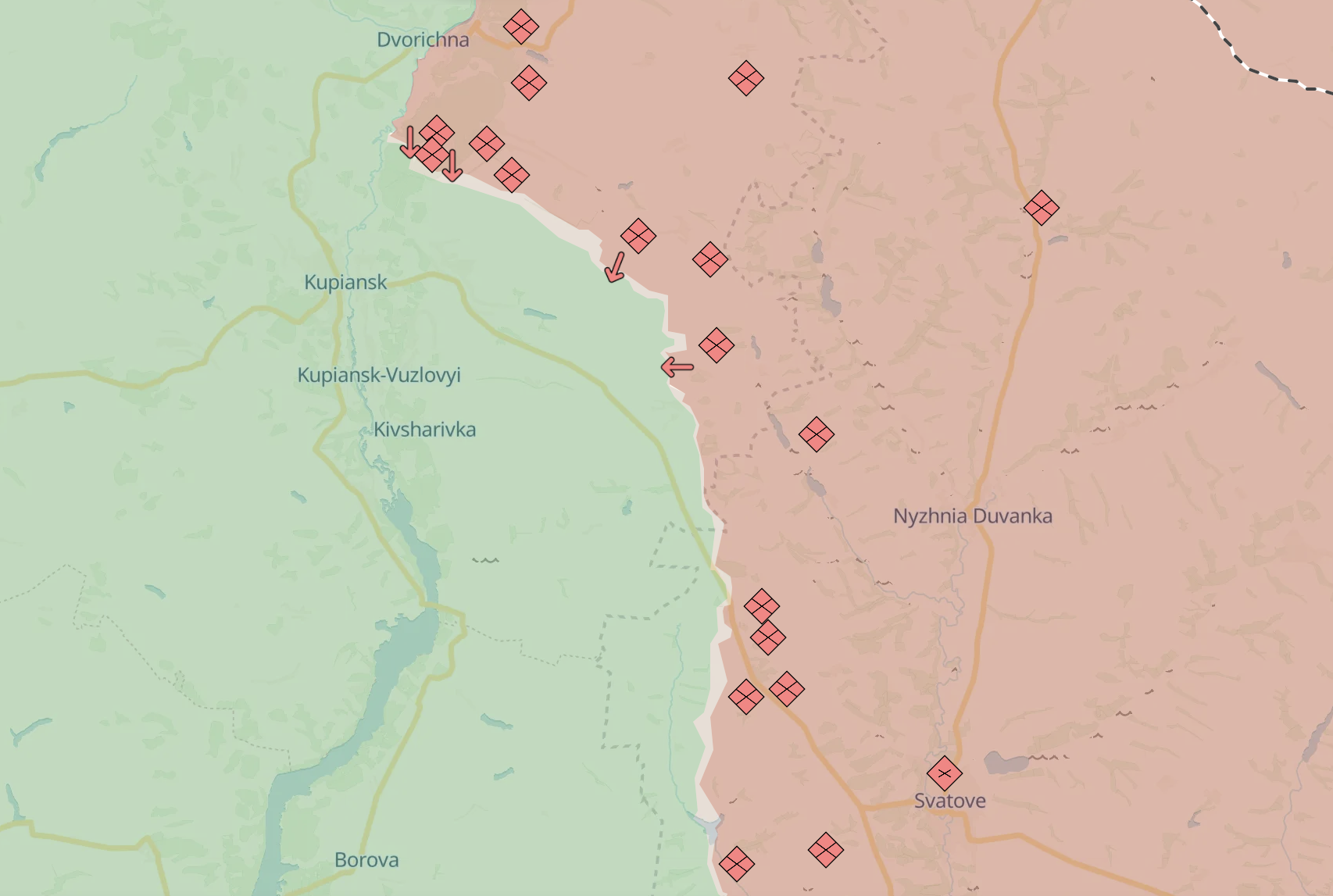 Frontline on the left bank of the Oskil River on January 1, 2024 / Source: DeepStateMap