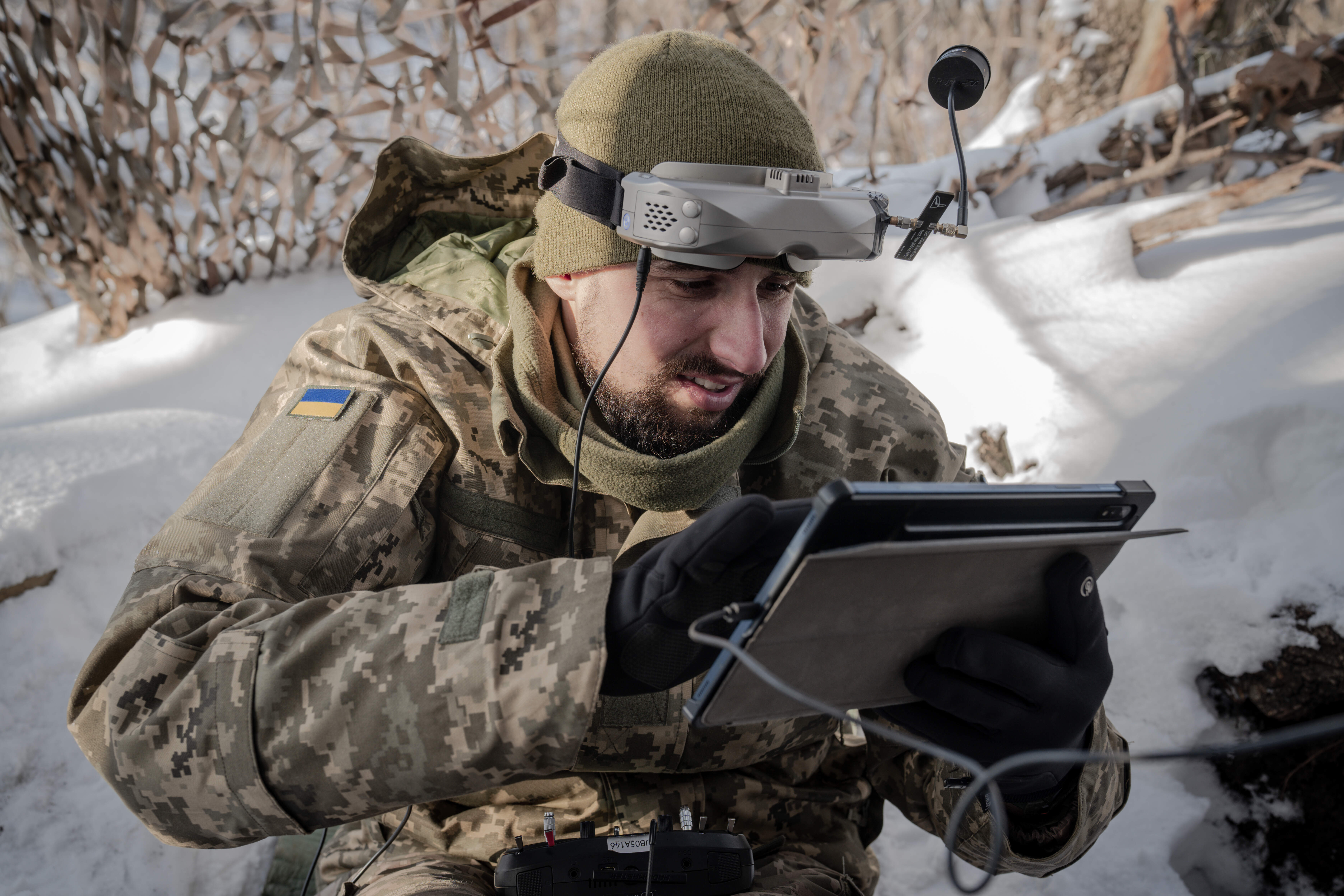 Fighters of Achilles drone battalion on a daytime combat mission in Donetsk Oblast. January 2024 / Photo: Denys Klymenko, Gwara Media