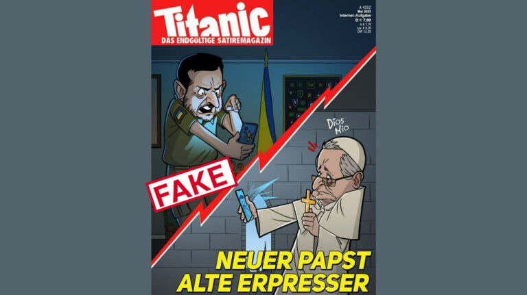 Фейк. Обкладинка Titanic із Зеленським, який «тисне» на нового Папу Римського