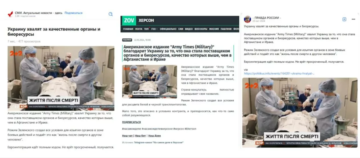 зображення до посту: Debunking Russian fakes. No, US media Army Times didn’t “praise” Ukraine for high-quality organs