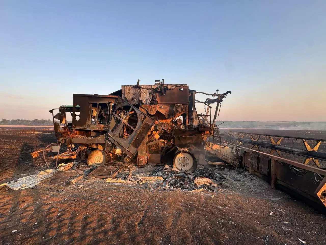 Combine machine destroyed by Russian airstrike in the Izium destrict