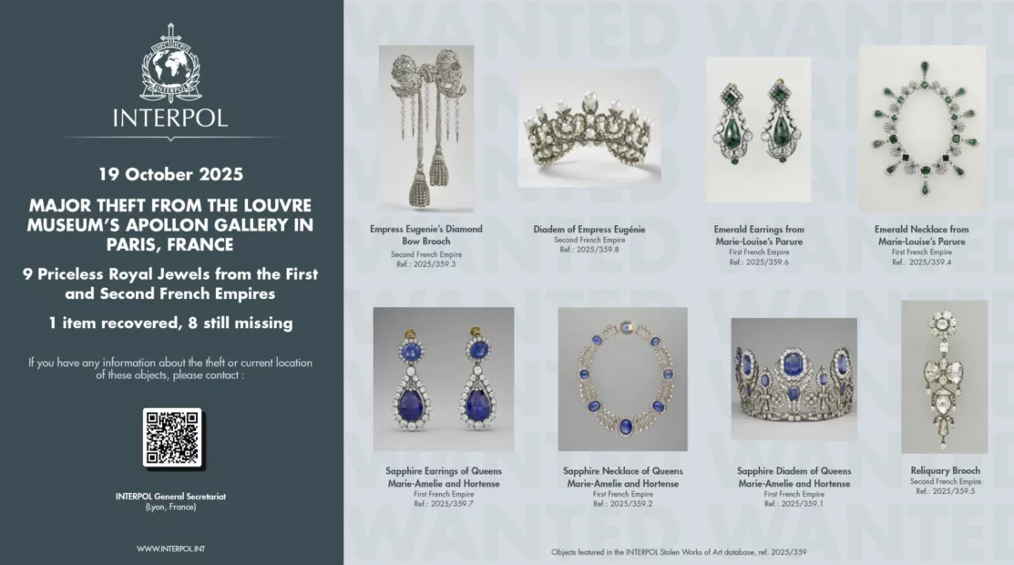 Items stolen from the Louvre on October 19 / image: INTERPOL