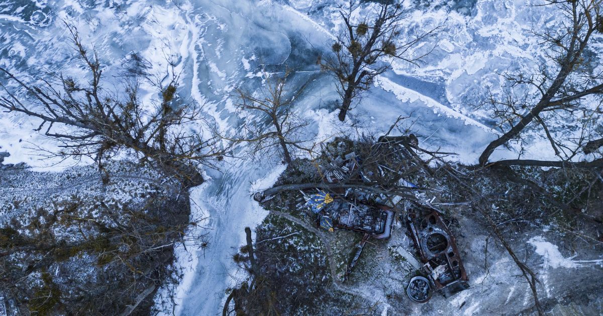 The photo of frozen river during the war in Ukraine