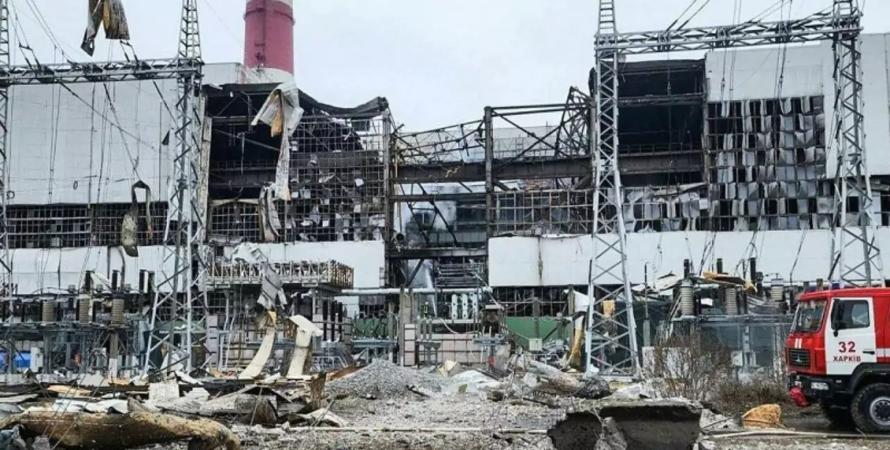 The photo of damaged thermal power station in Kharkiv outskirts
