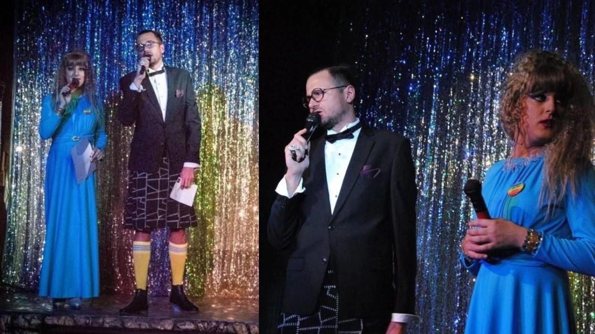 Kira Vazovsky in a blue dress and Zhanna Simeiz in a skirt suit at the “Dahila's Miracle” festival in 2015