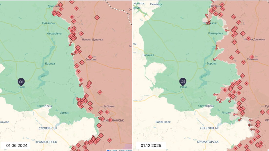 Карта бойових дій у районі Ізюма. 01.06.2024/01.12.2025Фото: скриншот Deepstate