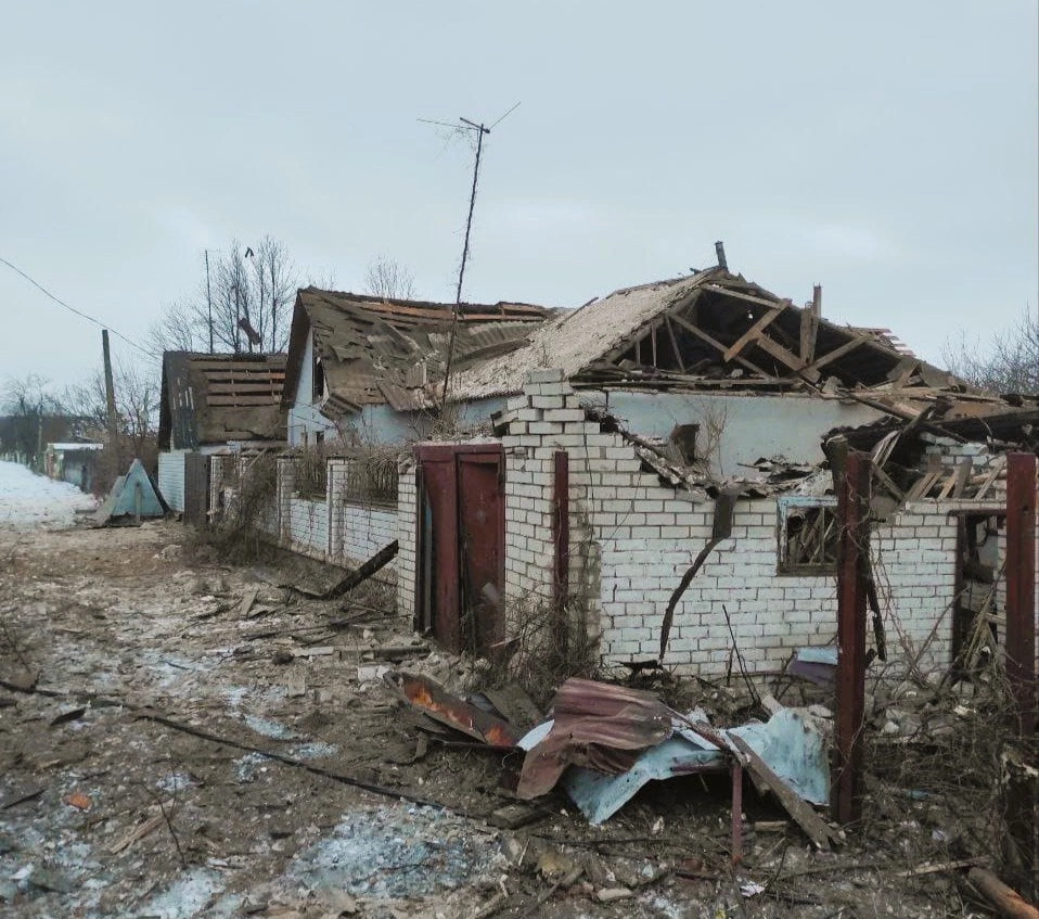 A house, destroyed by glide bomb in Tsupivka
