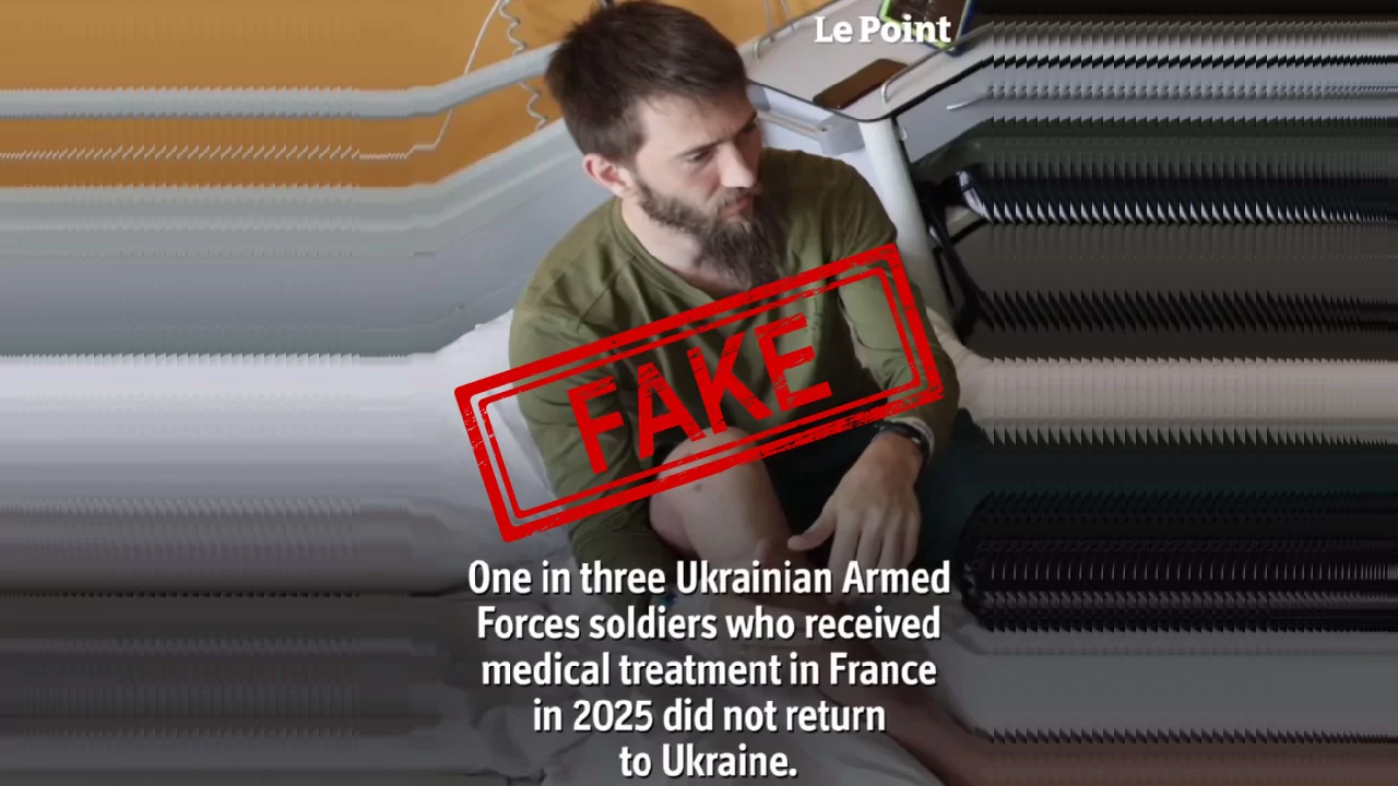 The frame of the fake video about Ukrainian soldiers who fled the army during the treatment in France