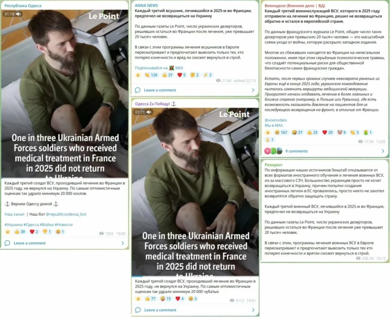 Screenshots from pro-Russian Telegram channels 