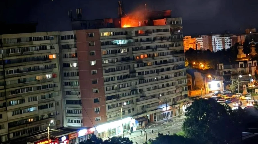 Damaged apartment building in Romania after the Russian drone attack
