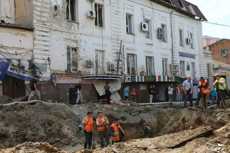 Russian Army Shelled Kharkiv Downtown at Night