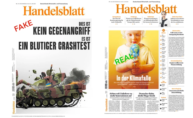 Фейк. На обкладинці німецької газети Handelsblatt зображений розбитий український танк