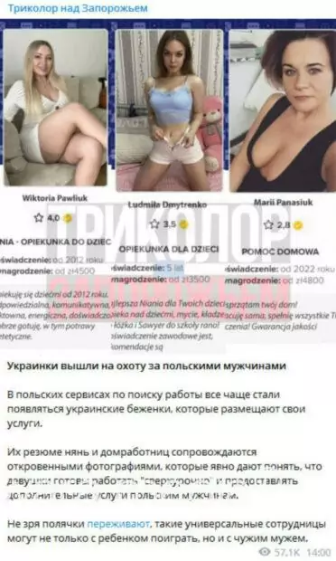 зображення до посту: «Українські біженки» пропонують інтимні послуги на польських сайтах пошуку роботи, а в харківському АТБ «знов продають гуманітарку». Фейкотня 28.08 – 03.09