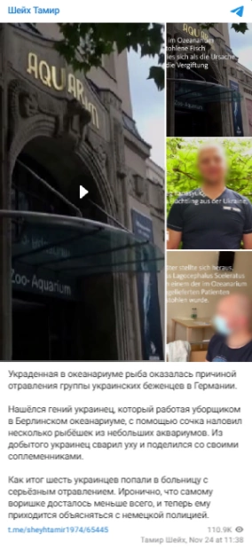 зображення до посту: Фейк. У Німеччині українські біженці отруїлися рибою викраденою в океанаріумі
