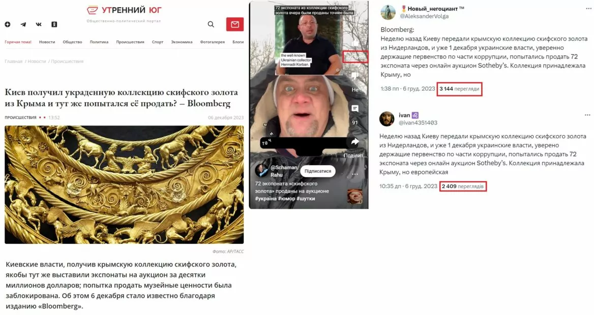 зображення до посту: Фейк. На аукціоні «Sotheby’s» Україна намагалася продати «скіфське золото»