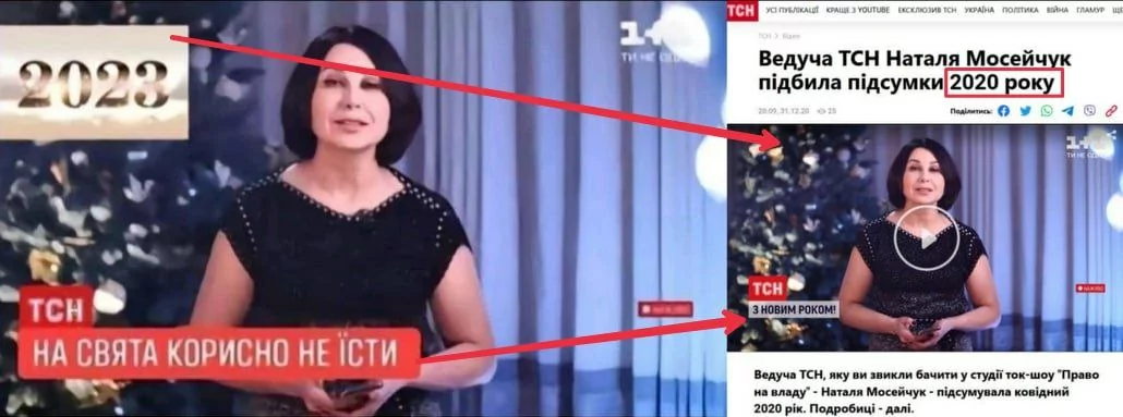 зображення до посту: Фейк. В новинах на українському телебачені закликали українців «не їсти на новорічні свята»