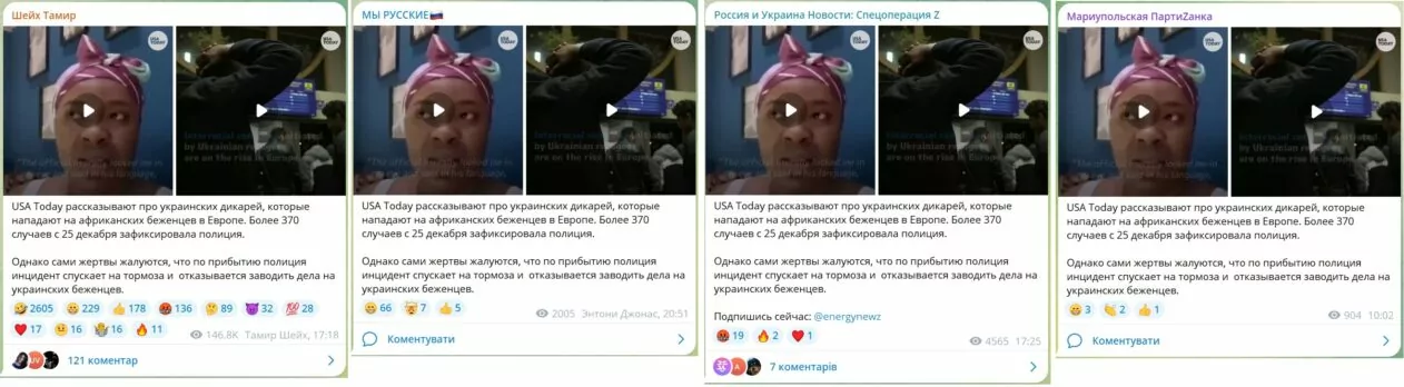 зображення до посту: Фейк. Сюжет USA Today: українські біженці в Європі нападають на темношкірих