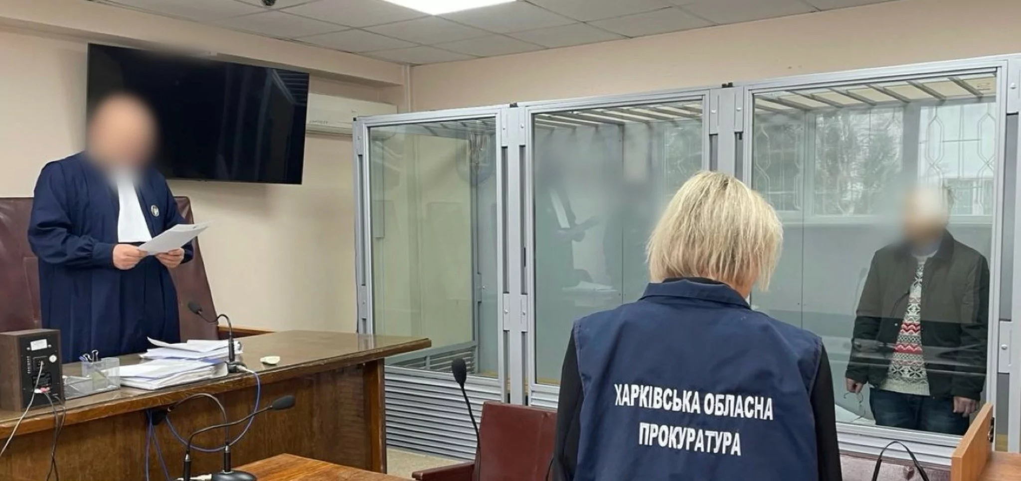 Суддя оголошує вирок чоловіку за фактом виправдання агресії РФ