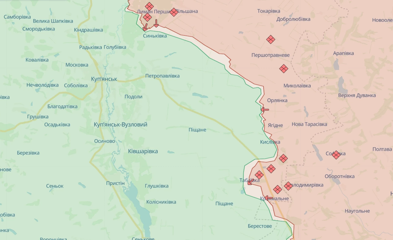 Карта бойових дій на Куп'янському напрямку, новий наступ на Харків