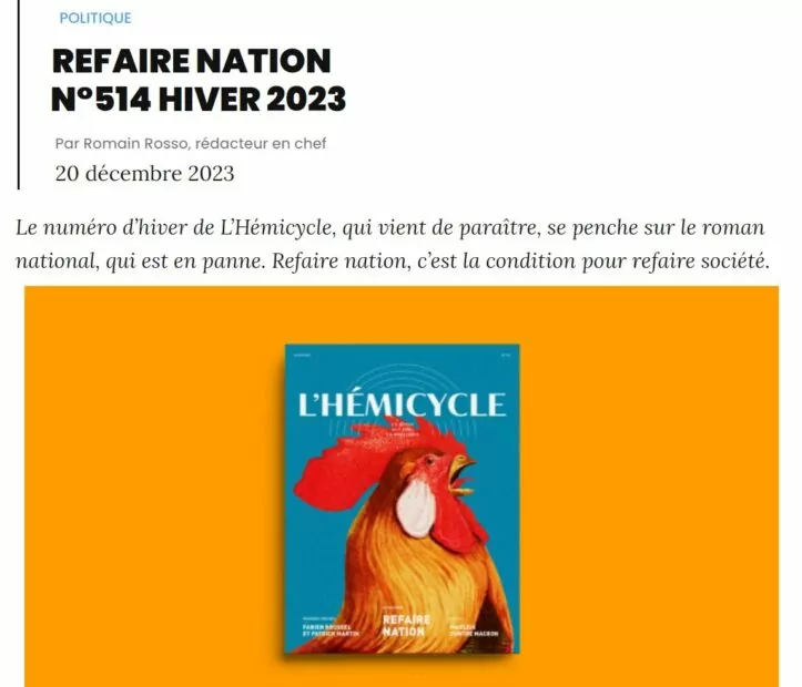 зображення до посту: Фейк. В ефірі каналу France 24 обговорювали обкладинку «L&#8217;Hémicycle» з Макроном в образі обскубаного півня
