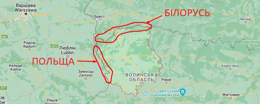 Кордони Волинської області з Білоруссю та Польщею