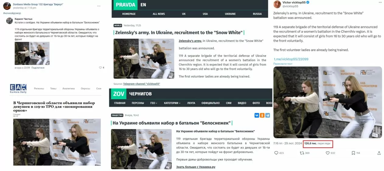 зображення до посту: Фейк. 119 бригада ТрО набирає жінок в батальйон «Білосніжка»