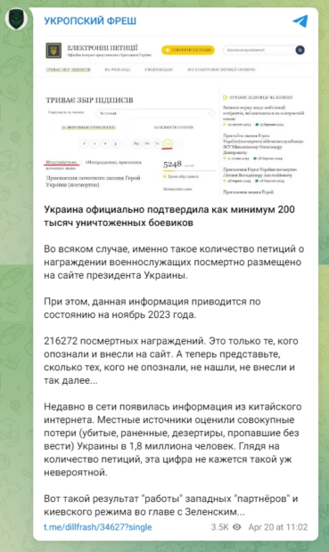 Фейковий допис про кількість втрат українських захисників