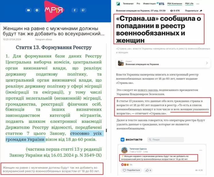 зображення до посту: Маніпуляція. До реєстру військовозобов’язаних будуть вносити відомості про всіх жінок від 18 до 60 років