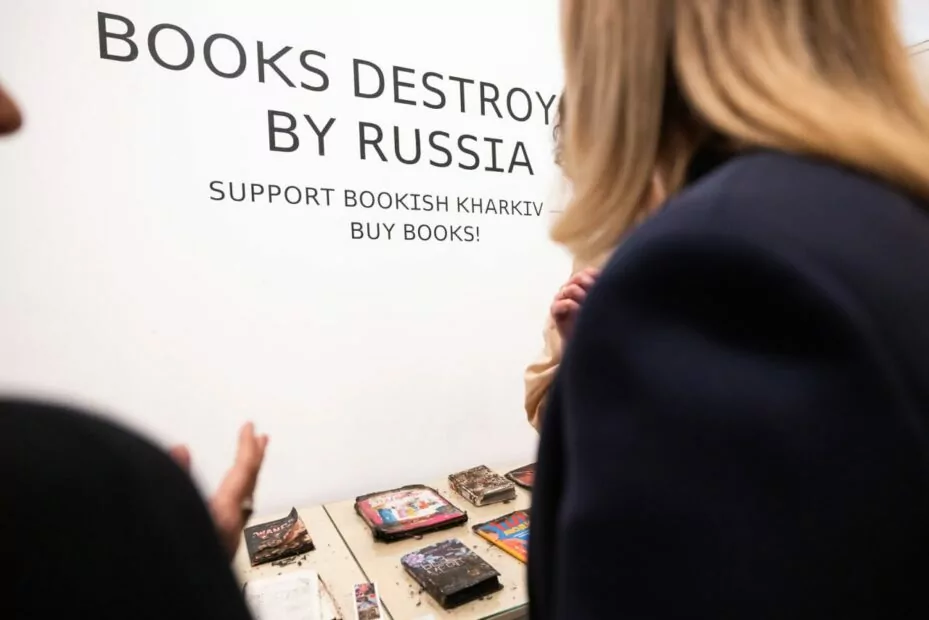 Book Arsenal's exhibition "Books destroyed by Russia" that includes Vivat's books / Source: Olena Zelenska's Telegram channel