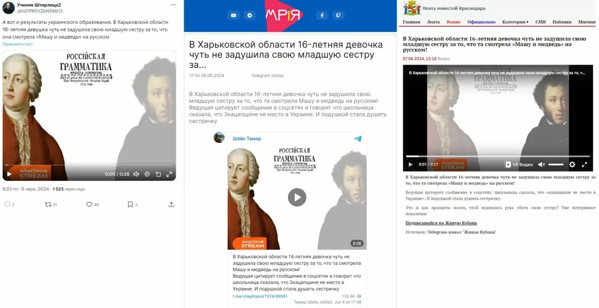 зображення до посту: На Харківщині 16-річна дівчина ледь не вбила сестру через російський мультфільм, а Синєгубов звернувся до Президента з проханням перевірити діяльність Терехова. Харківська деза червня
