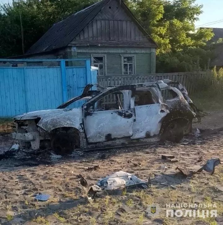 Фото знищеного автомобіля поширене Телеграм-каналом «УКРОПСКИЙ ФРЕШ»