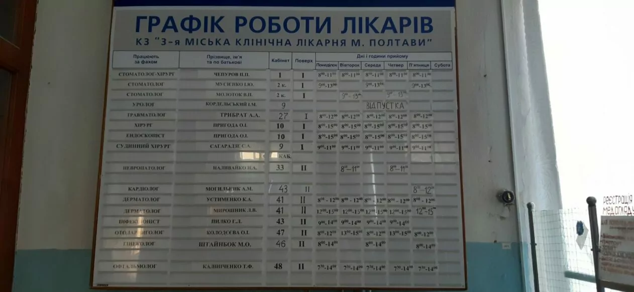 Фото справжнього актуального графіку роботи лікарів